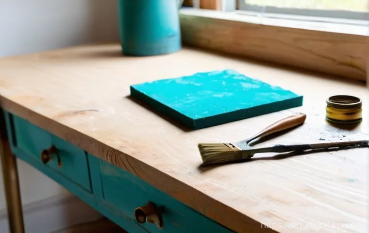 DIY 공예 아이디어 모음 - **Prompt:** A cozy, sunlit workshop space with natural light streaming through a window. In the fore...
