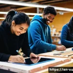 DIY 커뮤니티의 역할 변화 - **Global DIY Community Collaboration:**
    A vibrant, realistic photograph of a diverse group of ad...