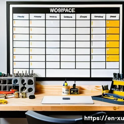 DIY 프로젝트 목록 작성 방법 - A well-organized DIY workspace featuring a sturdy wooden workbench bathed in natural light from a ne...