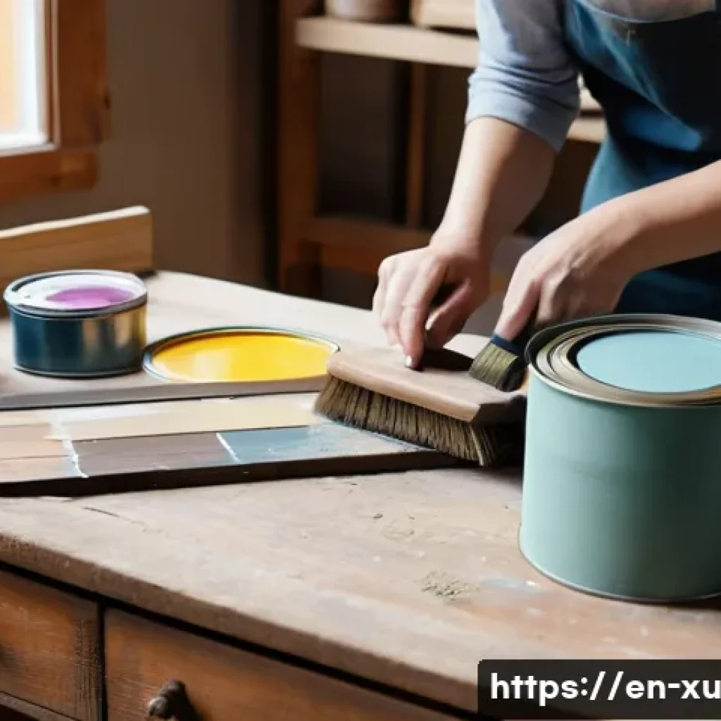 DIY 프로젝트에 대한 평가 방법 - A cozy, sunlit workshop scene showing a middle-aged person carefully sanding the edges of a vintage ...